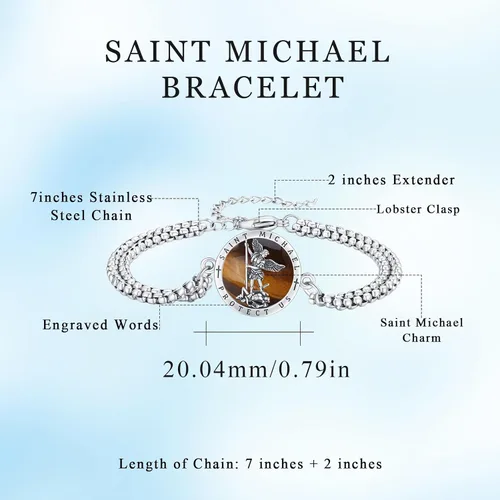 Vista 85 de Pulsera unisex de San Miguel/Cristóbal/Benedicto/Jude/José/Guadalupe/Ángel de la Guarda/Santa Muerte Pulsera de plata de ley 925 con cadena de doble