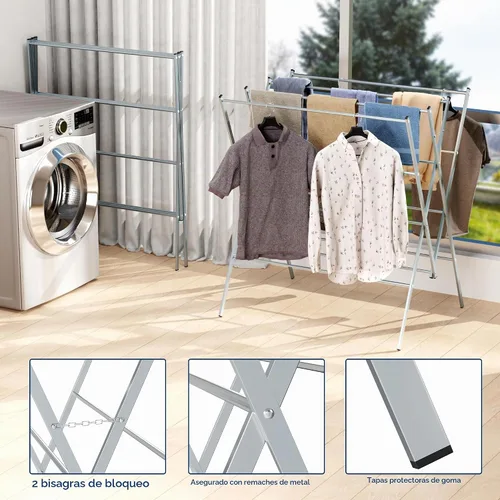 Vista 3 de Whitmor Tendedero plegable para ropa, 12 barras de metal para colgar ropa, uso en interiores y exteriores, 36.2 pulgadas de profundidad x 30.3