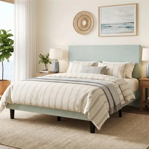 Vista 12 de SHA CERLIN - Base de cama con plataforma de tamaño completo con cabecera ajustable y soporte de listones de madera, base de colchón tapizada