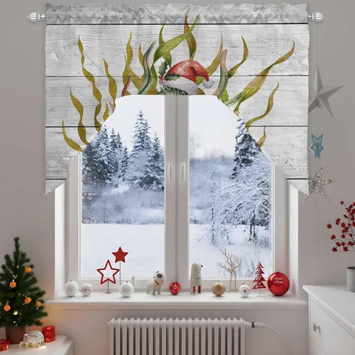 Vista 7 de Cortinas de cocina con festón de Navidad, cenefa con bolsillo para barra, paneles de cortina para dormitorio, sala de estar, baño, cafetería