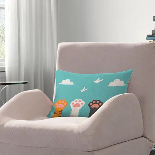 Vista 3 de AOYEGO Funda de Almohada Decorativa de Pata de Gato 12x20 Pulgadas Dibujos Animados Animal Gatito Pájaro Cielo Nube Dedo Rectangular Fundas