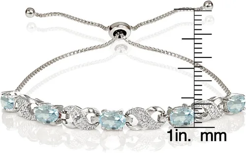 Vista 3 de Pulsera ajustable de plata de ley auténtica o creada con piedras preciosas infinitas.