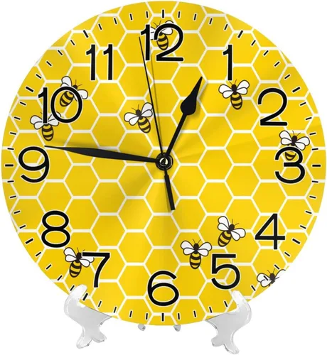 Vista 2 de Reloj de pared redondo de abejas amarillas y miel, reloj de pared redondo silencioso sin tictac de 10 pulgadas, decoración del hogar para oficina