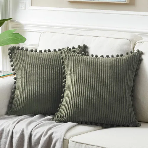 Vista 11 de Fancy Homi Juego de 2 fundas de almohada decorativas negras de 12 x 12 pulgadas con pompones para sofá y cama, decoración moderna de estilo bohemio