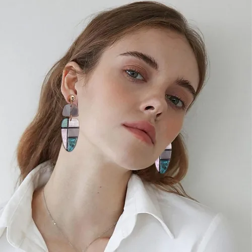 Vista 3 de ENSKEFEN Acrylic Earrings for Women Boho Drop Dangle Earrings Geometric Statement Earrings Colorful Resin Acetate Earrings Retro Fashion Jewelry