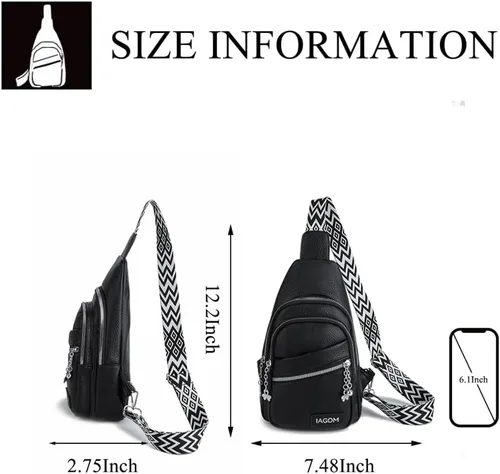 Vista 3 de IAGOM Sling Bag for Women Crossbody Bag, Chest Bag Fanny Packs Sling Backpack with Zip Anti Theft Pocket for Hiking Travel