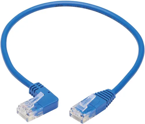 Vista 2 de Tripp Lite Cable Ethernet Cat6 en ángulo izquierdo, Cable de conexión de red UTP delgado moldeado Gigabit, azul, 1 pie (N204-S01-BL-LA)
