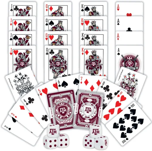 Vista 2 de MasterPieces Game Day - NCAA Texas A&M Aggies - Paquete de 2 cartas de juego y dados - Juego con licencia oficial para adultos y familia