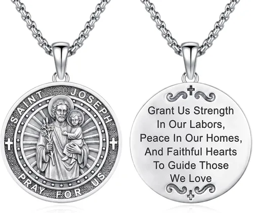 Vista 68 de 925 Sterling Silver Patron Saint Amulet Necklace for Men Women plateado