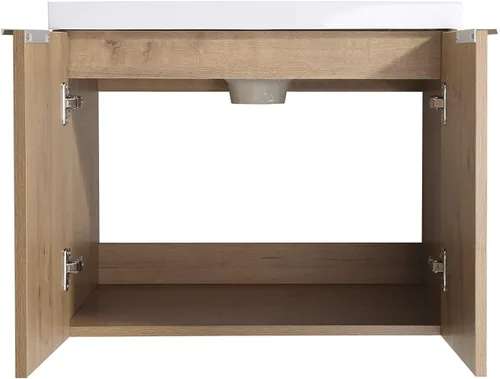 Vista 3 de HomVent Tocador de baño montado en la pared con fregadero de cerámica, tocador flotante de diseño moderno con fregadero, juego combinado