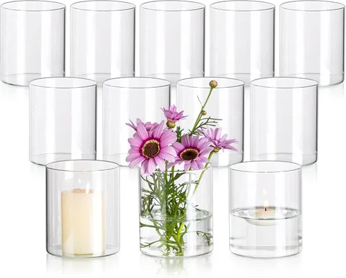 Vista 11 de Glasseam Jarrones Cilíndricos para Centros de Mesa, Juego de 6 Jarrones de Vidrio Transparente para Flores, Jarrón Moderno Pequeño para Velas
