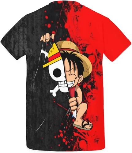 Vista 2 de XJBZTY Camiseta Luffy de manga corta con estampado 3D gráfico de una pieza con cuello redondo casual para hombres, mujeres y niños y niñas