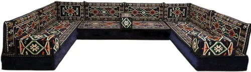 Vista 186 de arabicsofa Sofá en forma de U de estilo árabe para el suelo – Juego de Majlis hecho a mano – Sofá de estilo bohemio