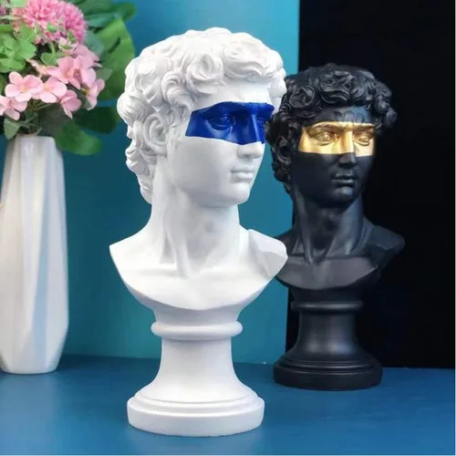 Vista 6 de ECYC Estatua griega de David de 15.75 pulgadas, esculturas de resina de busto de David, adorno moderno para decoración de escritorio de oficina