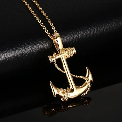 Vista 5 de Collar con colgante de ancla de acero inoxidable chapado en oro vintage para hombre y mujer