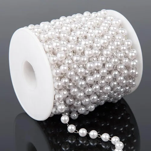Vista 12 de UMAOKANG Cadena de Eslabones de Perlas de Imitación de 32.8 Pies Rollo de Cadena de Cuentas Cadena de Collar de Cobre a Granel con Carrete