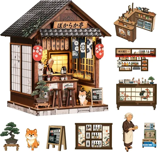 Vista 9 de Kit de casa en miniatura para adultos y adolescentes, decoración de casa pequeña con interruptor táctil, rompecabezas de madera 3D, regalo