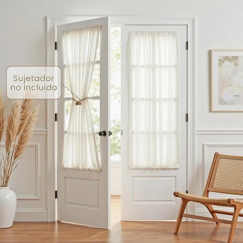 Vista 2 de MYSKY HOME Cortinas naturales de puerta francesa para ventana de puerta, 40 pulgadas de largo, cortas, semitransparentes, filtrantes de luz