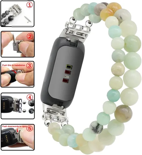 Vista 6 de C&L Accessories Brazaletes compatibles con Fitbit Inspire 3 para mujeres, pulsera con cuentas, correa de reemplazo ajustable con gemas