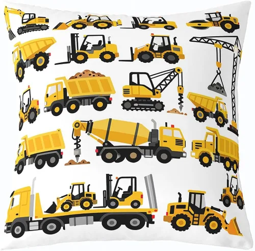 Vista 2 de Juego de 2 fundas de almohada de 16 x 16 pulgadas, fundas de almohada de vehículos de construcción suaves para sala de estar, dormitorio, equipos