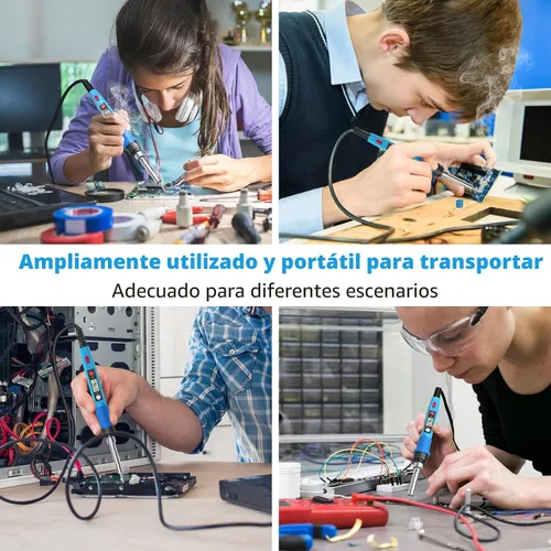 Vista 6 de Kit de soldador, 80W 110V LCD Lápiz de soldadura digital con calentador de cerámica, herramientas de soldadura portátiles con 5 puntas, soporte