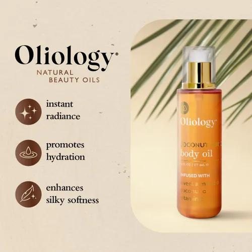 Vista 3 de Oliology Aceite corporal de hibisco de coco – Fórmula hidratante y nutritiva con aceite de coco, aceite de almendras dulces y vitamina E Ligero