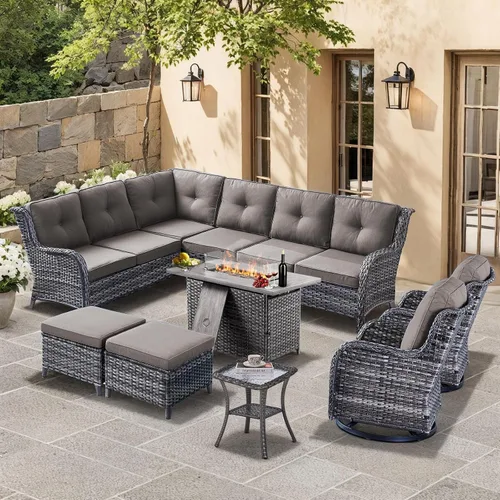 Vista 49 de HUMMUH Juego de 2 Sillas Giratorias Mecedoras de Mimbre para Patio Exterior, Juego de Muebles de Sillas Mecedoras de Ratán (Marrón, Azul) 50,000