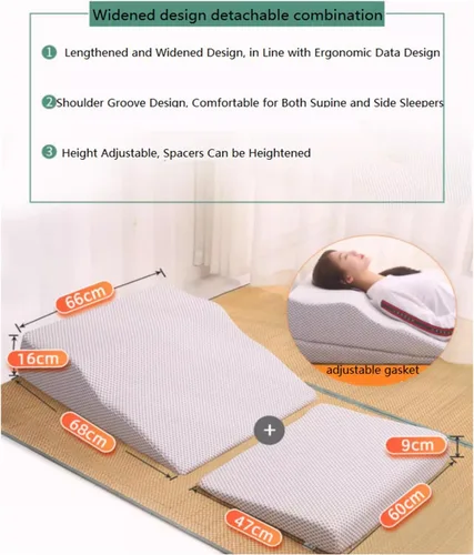 Vista 4 de Almohada de cuña para dormir, juego de almohada ortopédica ajustable de cuña para aliviar el dolor de espalda y piernas, almohada de espuma