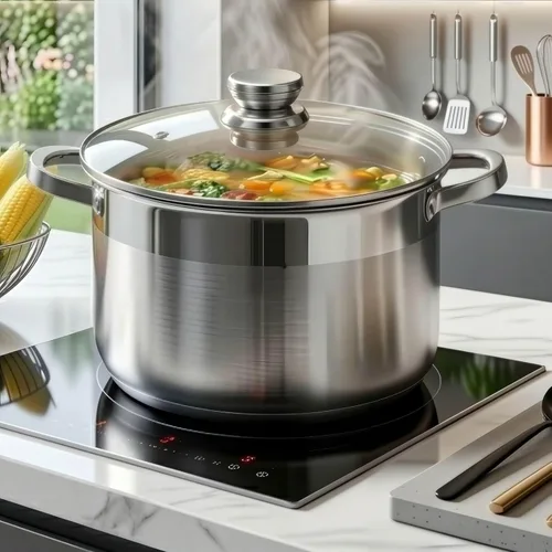 Vista 2 de Olla de sopa de 10 cuartos de galón con tapa de vidrio, olla de acero inoxidable de grado alimenticio de alta calidad, olla grande para cocinar