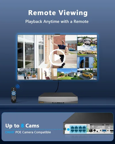 Vista 20 de (Actualización 2026) Sistema de cámara de seguridad 4K PoE con detección humana PIR e IA, NVR de 8 canales con disco duro de 4 TB, 4 cámaras, ultra