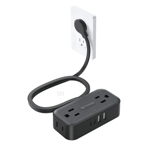Vista 10 de TROND Regleta de alimentación de enchufe plano de 3 pies, cable de extensión plano pequeño con múltiples tomas, 4 puertos de CA y 4 puertos USB