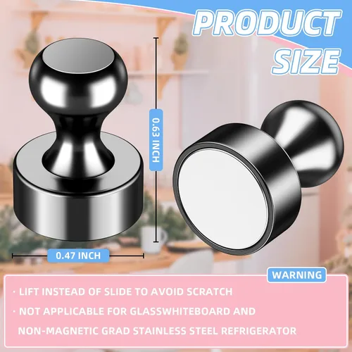 Vista 6 de VNDUEEY 12 piezas de imanes de nevera negros, imanes de pizarra blanca para refrigerador, imán pequeño y fuerte para pizarra, oficina, aula, cocina