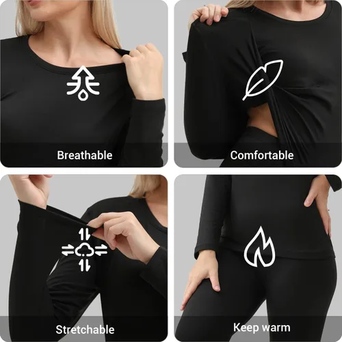 Vista 4 de Ropa interior térmica para mujer ultrasuave, pantalones largos, camiseta, capa base, conjunto para esquí, para invierno, cálido