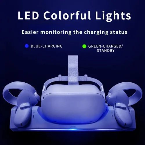 Vista 2 de Eslick Base de carga para Oculus Quest 2Meta Quest 2, estación de carga compatible con indicador LED Meta Quest 2 VR auriculares y controladores