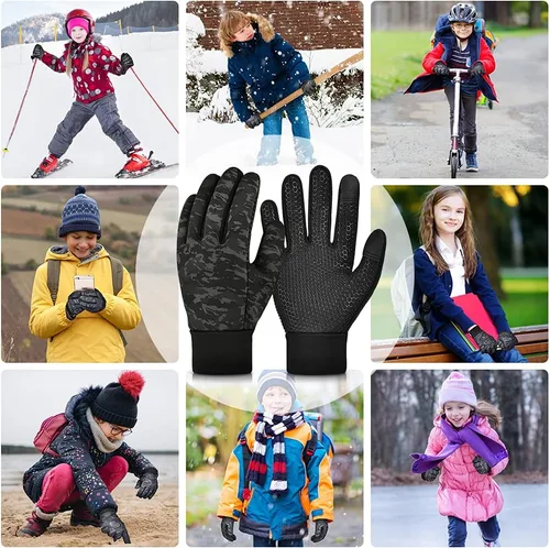 Vista 7 de Guantes cálidos de invierno para niños con agarre, guantes térmicos de forro polar para correr, ciclismo, pantalla táctil, clima frío, suaves