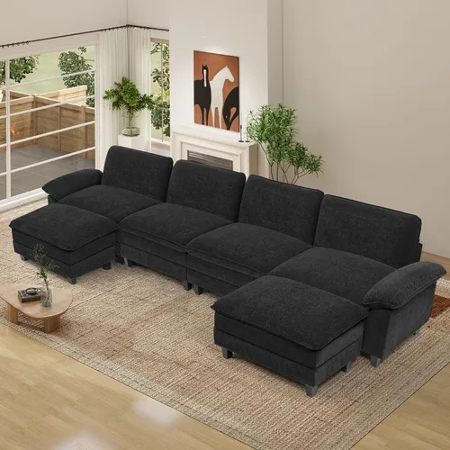 Vista 14 de Sofá modular modular de 118 pulgadas, cómodo sofá seccional de chenilla de 3 asientos para sala de estar, dormitorio y apartamento, color beige Pana