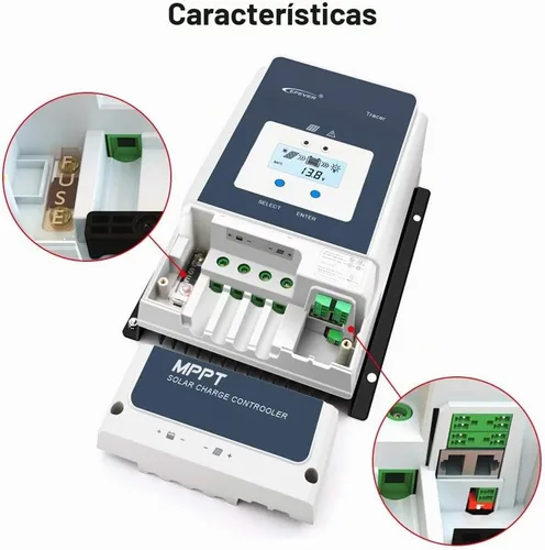 Vista 4 de EPEVER Controlador de carga solar MPPT 50A 12V/24V/36V/48V DC Identificación automática del voltaje del sistema Max.PV 150V Regulador del panel