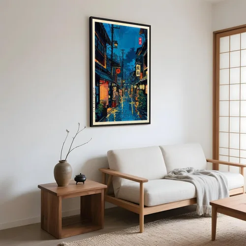 Vista 4 de Póster de arte de pared de casa de té japonesa de Tokio, arte callejero nocturno de Kioto, impresión en lienzo, ilustración retro japonesa