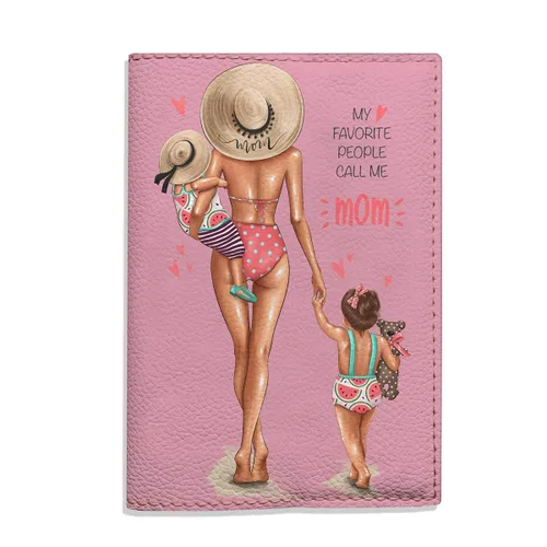 Vista 7 de Summer passport holder for women - Mom with Daughter and Son, Eco Leather Wallet Organizer, Personalized Cover for documents