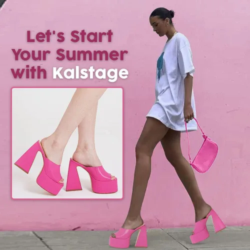 Vista 2 de Kalstage Sandalias de tacón para mujer con punta cuadrada, tacones altos y gruesos, sandalias de plataforma para vestido de fiesta de verano