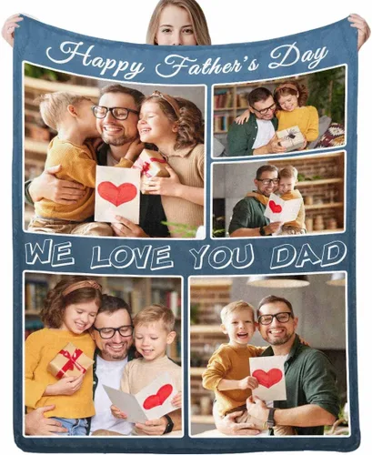 Vista 28 de Artsadd Manta personalizada con foto, mantas personalizadas para papá y abuelo, regalos del Día del Padre, manta conmemorativa para la familia