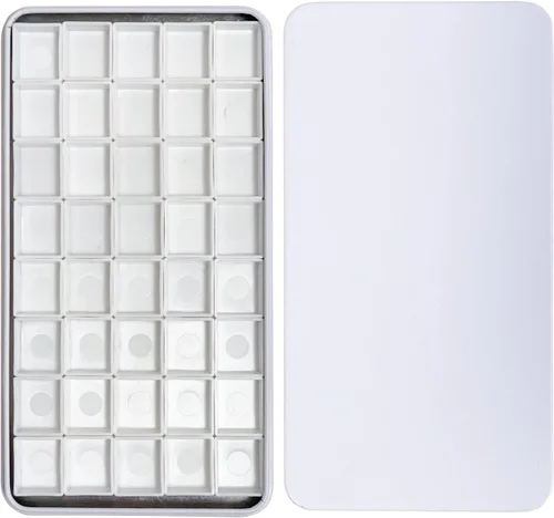 Vista 14 de FCLUB Paleta de latas de acuarela con 20 bandejas vacías completas con rayas magnéticas DIY tu kit de acuarela de viaje