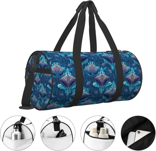 Vista 3 de Large Duffle Bag for Travel - Retro Blue Manta Ray Print Gym Bag for Women Men, Travel Foldable Bags for Women Men with Zippered Multiple Pockets