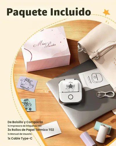 Vista 9 de Memoqueen T02 Mini impresora de etiquetas adhesivas y papel de 3 rollos, color negro