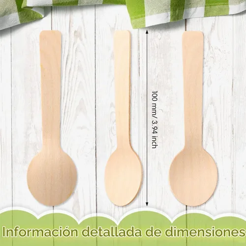 Vista 3 de 1000 mini cucharas de madera de 3.94 pulgadas, cucharas de degustación desechables para postres helados, postres de miel, postres de charcutería