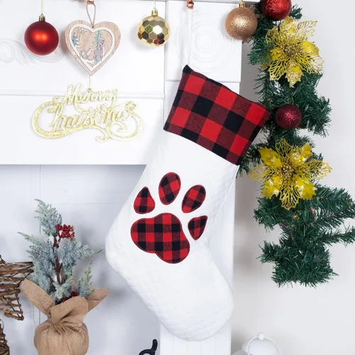 Vista 6 de LUBOT Juego de 4 medias de Navidad grandes para la familia, 20 pulgadas, silueta de búfalo rojo a cuadros para colgar en la chimenea, decoración