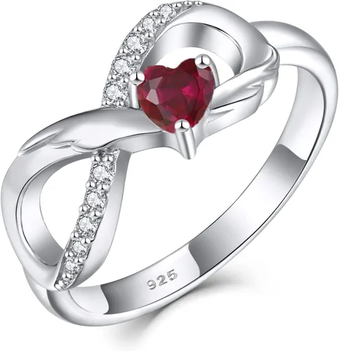 Vista 10 de STARCHENIE Anillo de Promesa Infinita de Plata de Ley 925 con Alas de Ángel y Anillo de Corazón para Mujer Talla 5-10 01-Granate-Enero