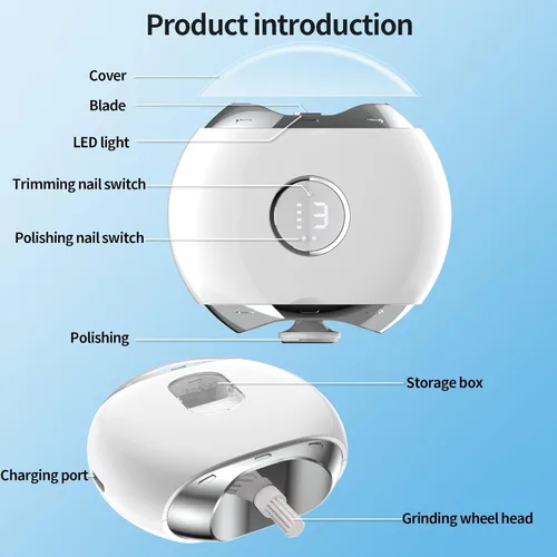 Vista 3 de Electric Automatic Nail Clipper with LED Light & 3 Speeds,Fingernail Cutter and Polisher and Exfoliating 3 in 1 Design,Nail Scraps Storage