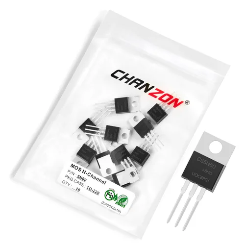 Vista 48 de Chanzon 2N60 TO-220AB NMOS MOS N-Channel Power MOSFET Transistor, alto voltaje y corriente nominal, (paquete de 10 unidades)