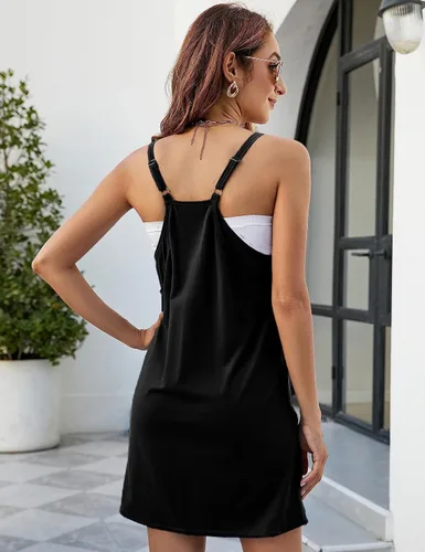 Vista 2 de Womens One Piece Spaghetti Strap Rompers with Built-in Shorts Athletic Dresses